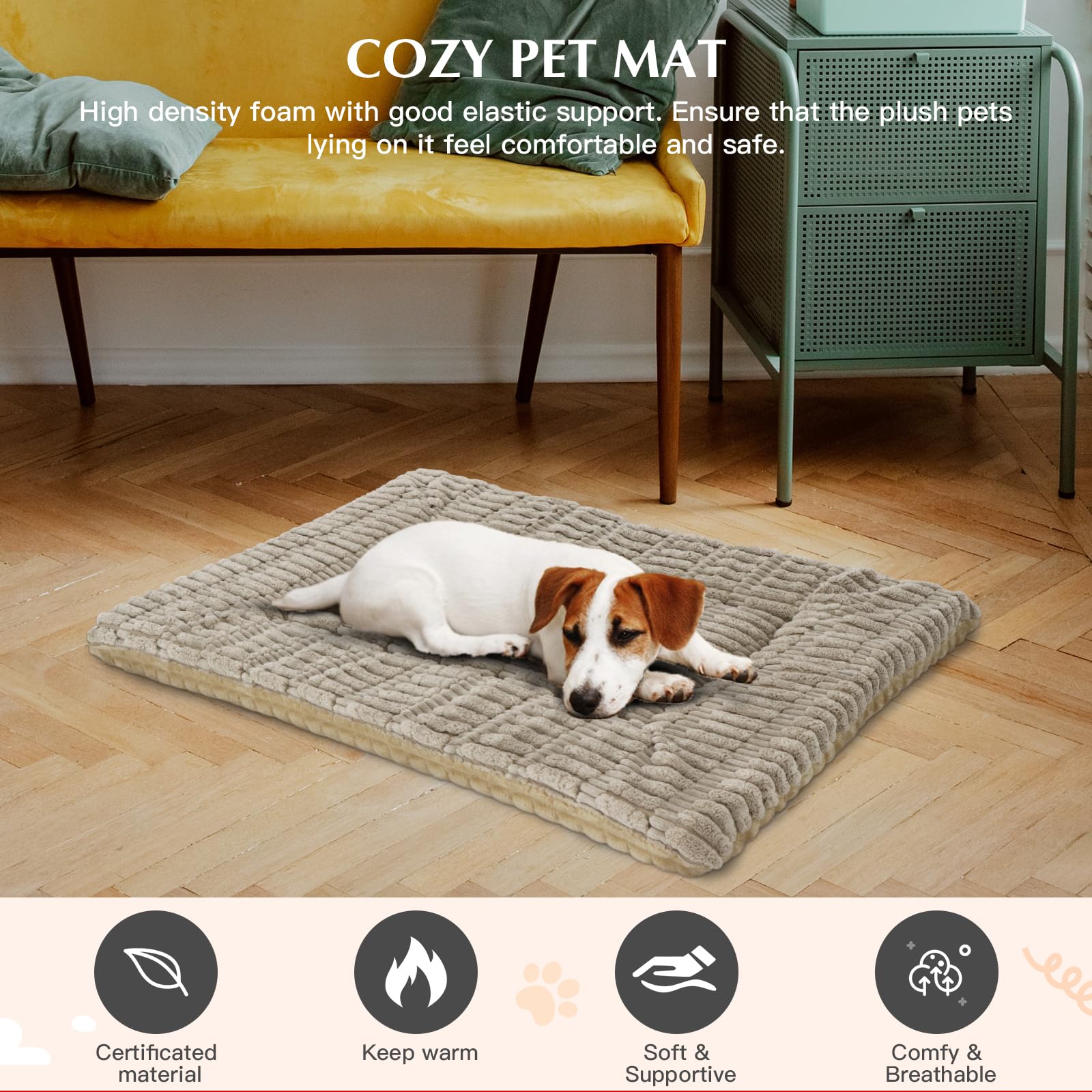 IEUUMLER Memory Foam Matelas pour Chien Compagnie Réversible Doux Coussin Lavable Facile à Transporter Extérieur FC020 (Khaki, XL-100x80cm)