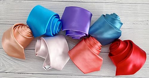 Vista 35 de KissTies Juego de corbatas de satén para hombre + pañuelo de bolsillo Rojo