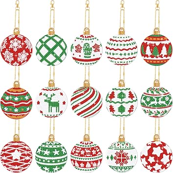 Yuxung 15 Pcs Christmas Diamond DIY Keychain 5D DIY Xmas Diamond Art Kit Hanging Decor Ornament Double Side Diamond Art Christmas Ornament for Art Christmas CraftClassic