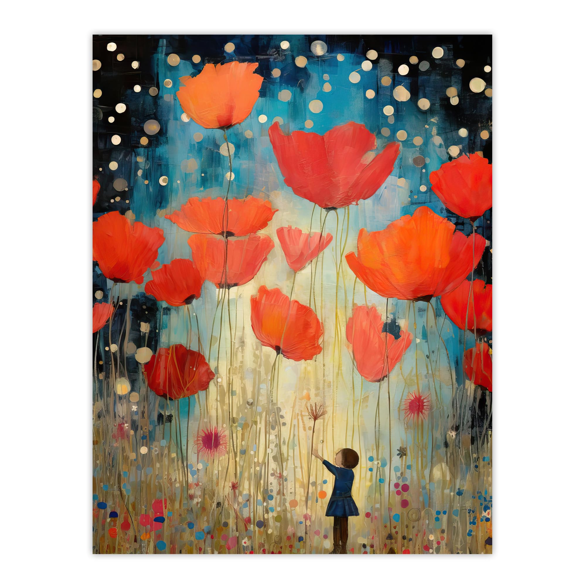 Artery8 Poppy Dreams Oil Painting Kids Bedroom Child In Wildflower Meadow Of Giant Poppies Large Wall Art Poster Print Thick Paper 18X24 Inch