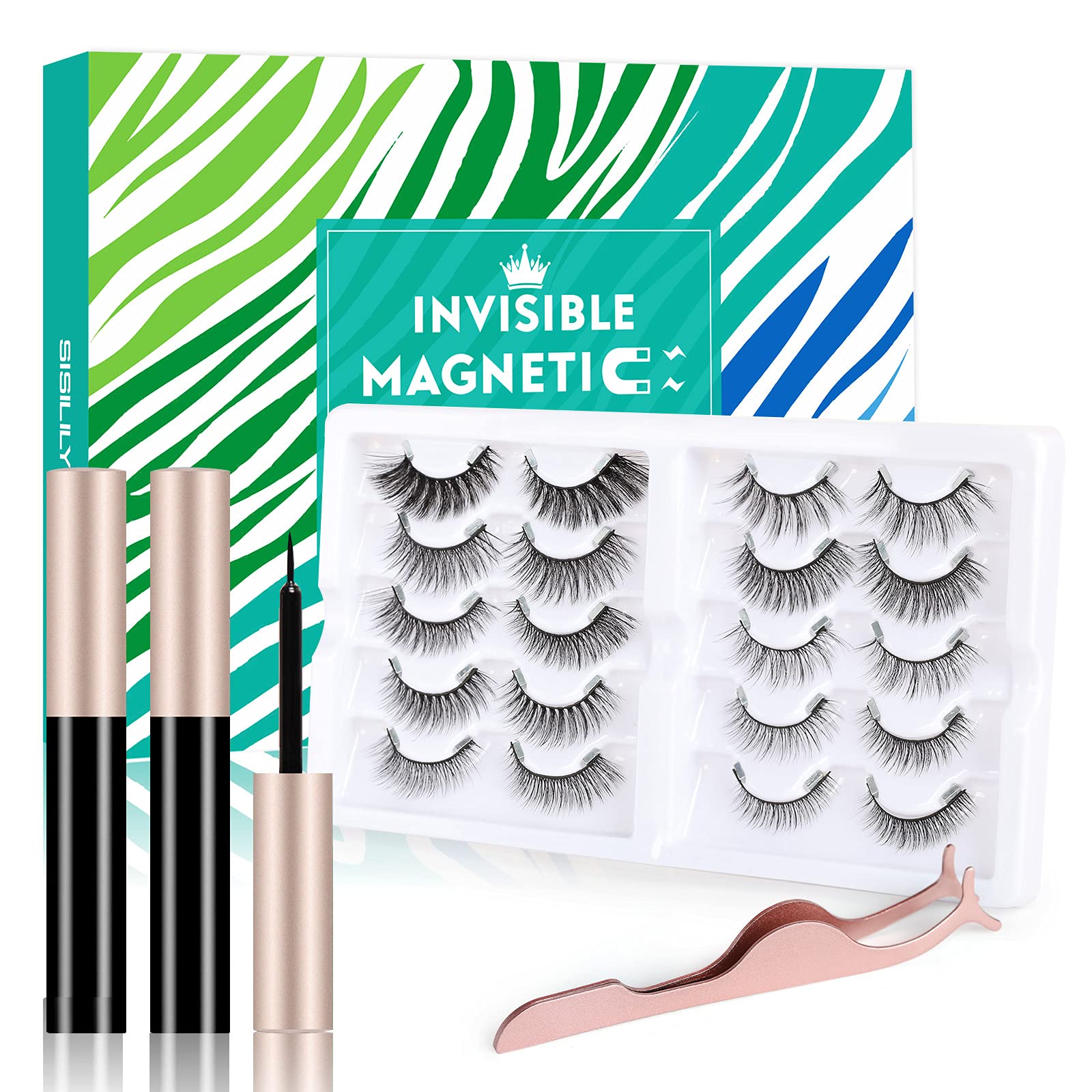 Upgraded Magnetic Eyelashes with Eyeliner, Invisible Magnetic Lashes False Mink Kits with 2 Liquid Eyeliner 10 Invisible Reusable Waterproof False Eyelashes
