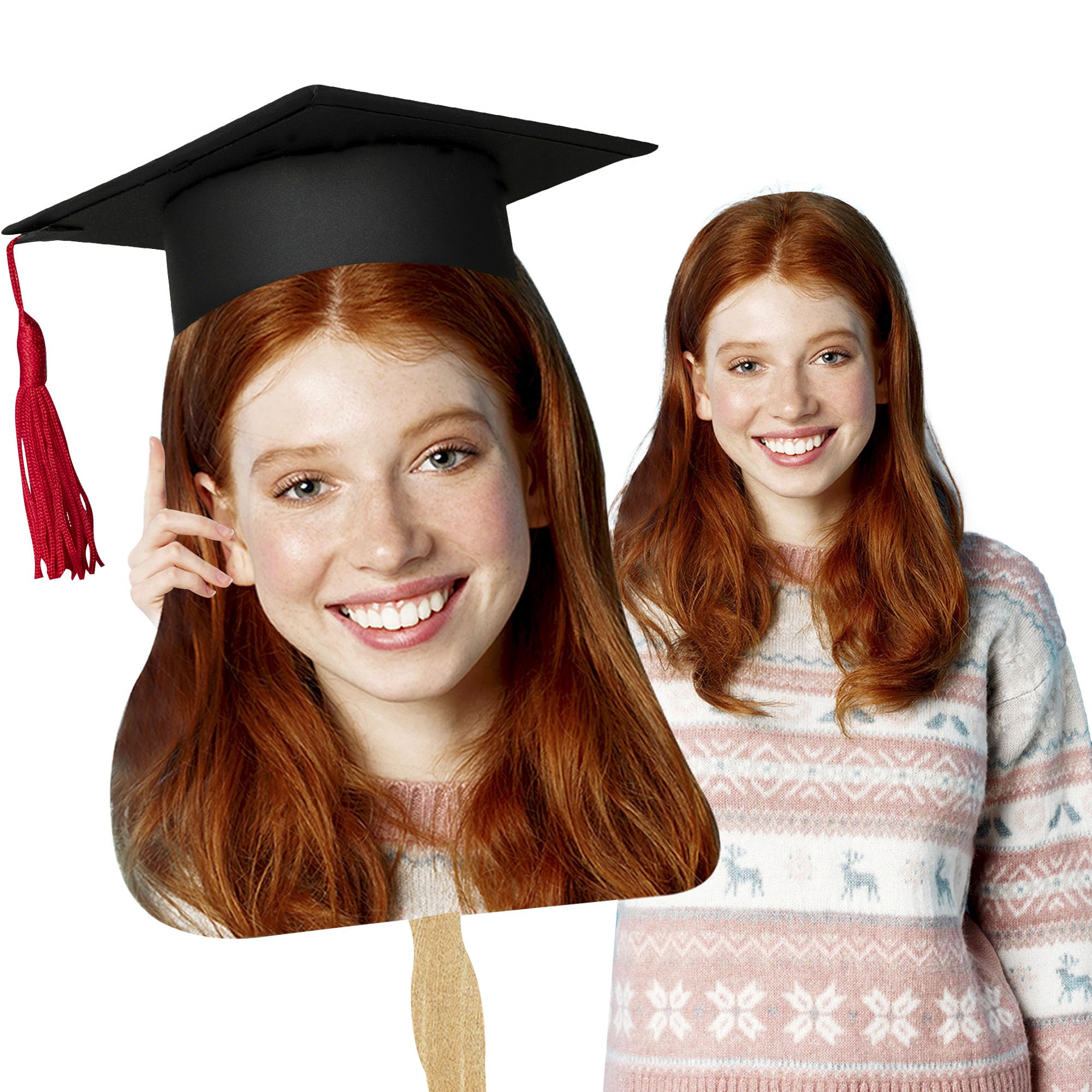 Jasilon Graduation 2026 Face on a Stick, Big Head Cutout Graduation, Fat Heads on Stick with Photo Fans Cardboard Cutouts, 8, 12, 18, 24, 30, 34in