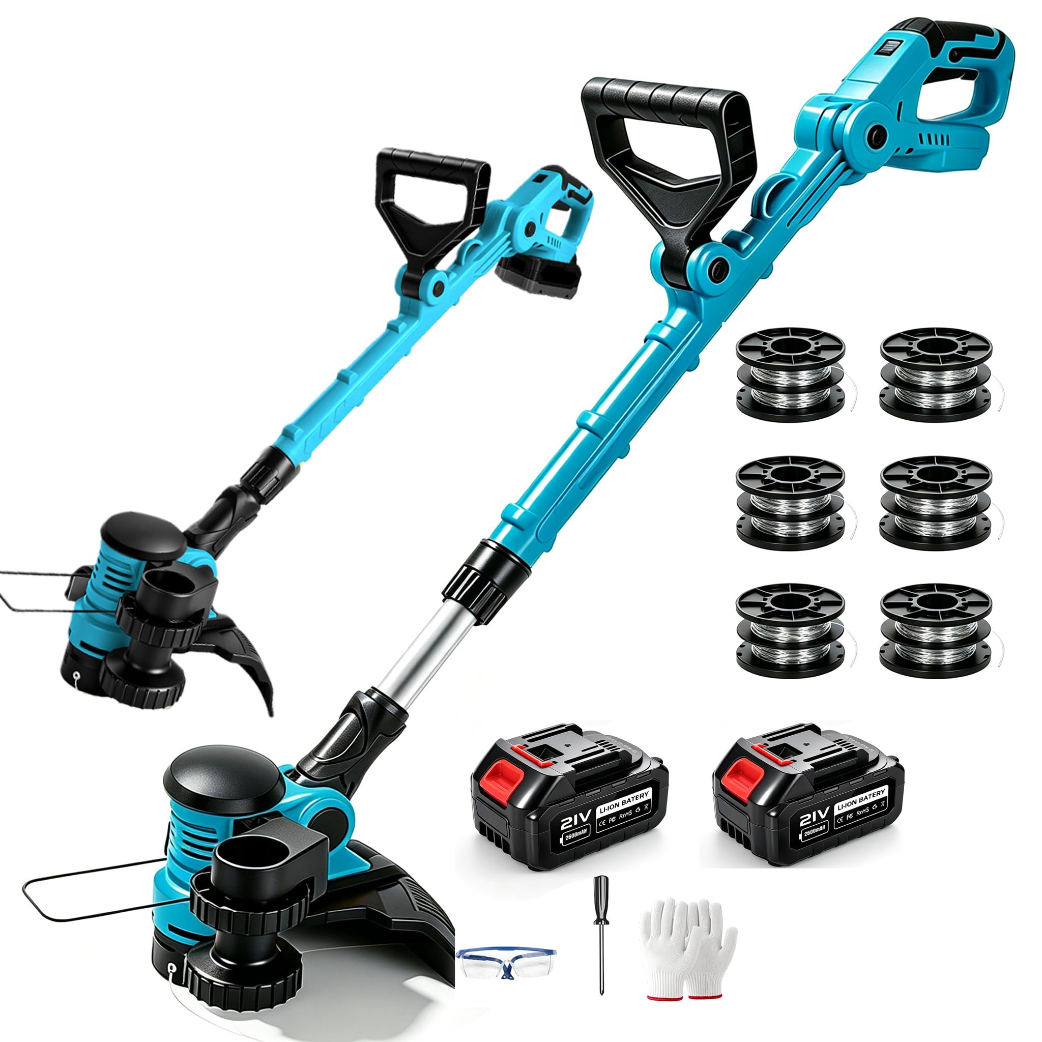 String Trimmer Compatible with Makita Battery, with 6 Grass Trimmer Heads, 3000mAh x 2