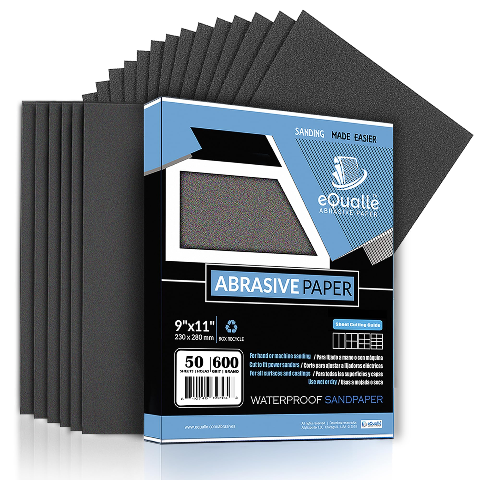 Papel abrasivo | 50 hojas | Grano 600 | Super fino | 9" x 11" | Papel de lija impermeable