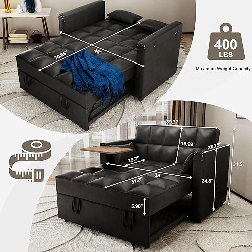 Miniatura 2 de LEVNARY Sofá cama convertible pequeño de terciopelo, sofá cama extraíble multifuncional 3 en 1, sofá cama tapizado, sofá biplaza con respaldo