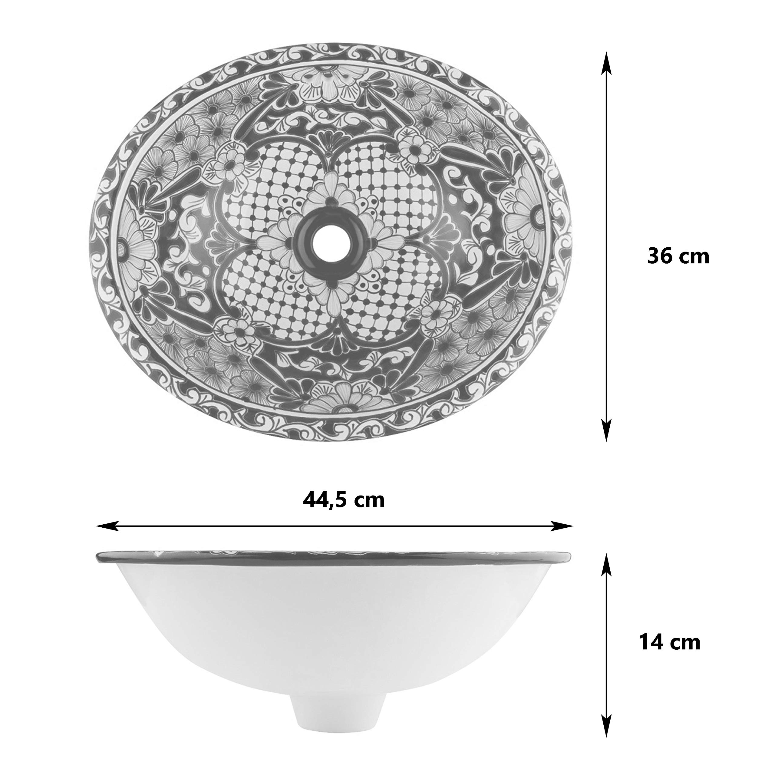 Delmar – owalna umywalka meksykańska – Cerames | umywalka do zabudowy 44,5 x 36 x 13 cm | Meksyk umywalka do pokoi łazienek dla gości