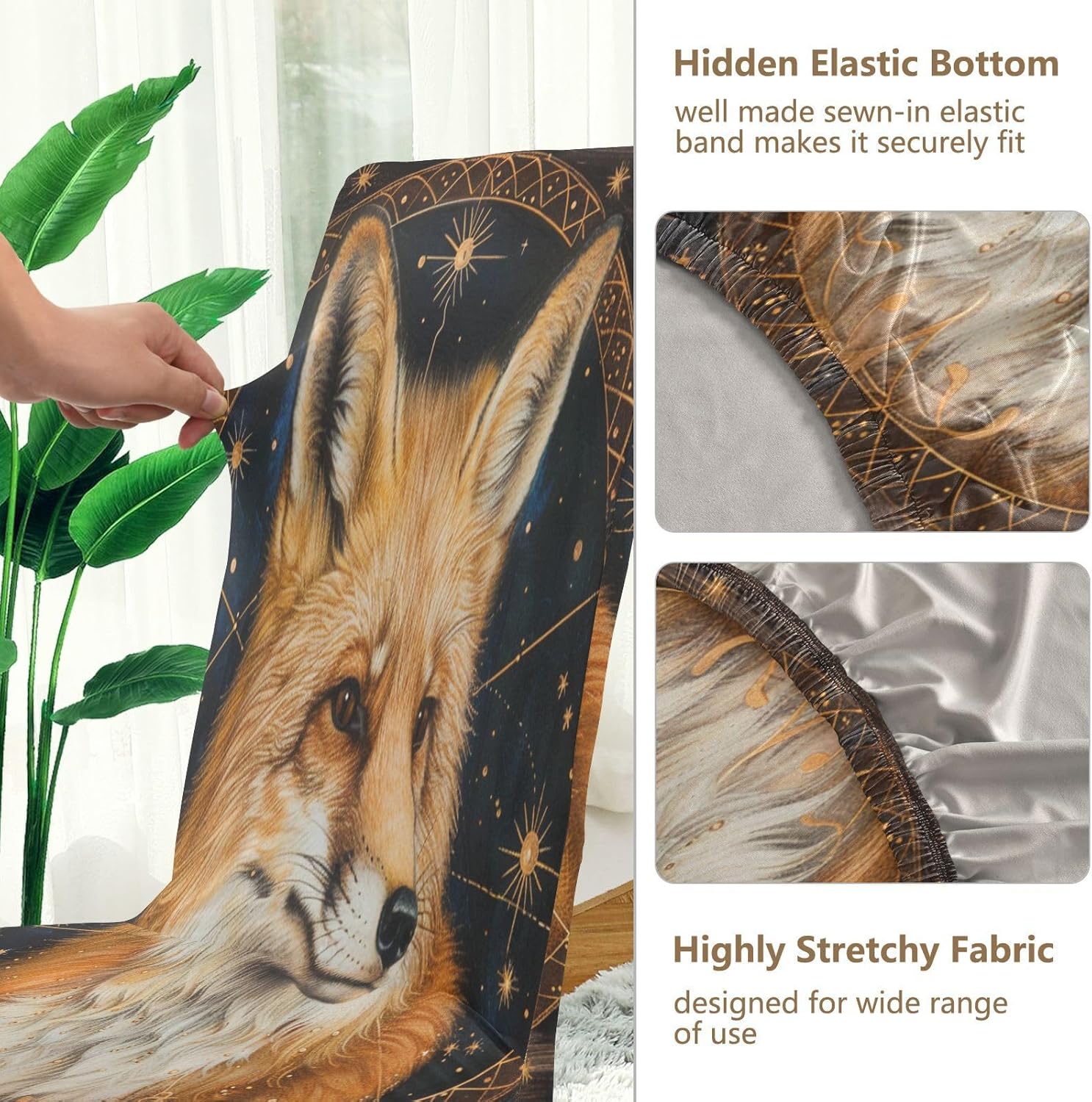 ALAZA Fox Moon Sun Star Dining Room Chair Slipcovers Dining Chair Covers Parsons Chair Slipcover Office Chairs Stretch Chair Covers for Dining Room