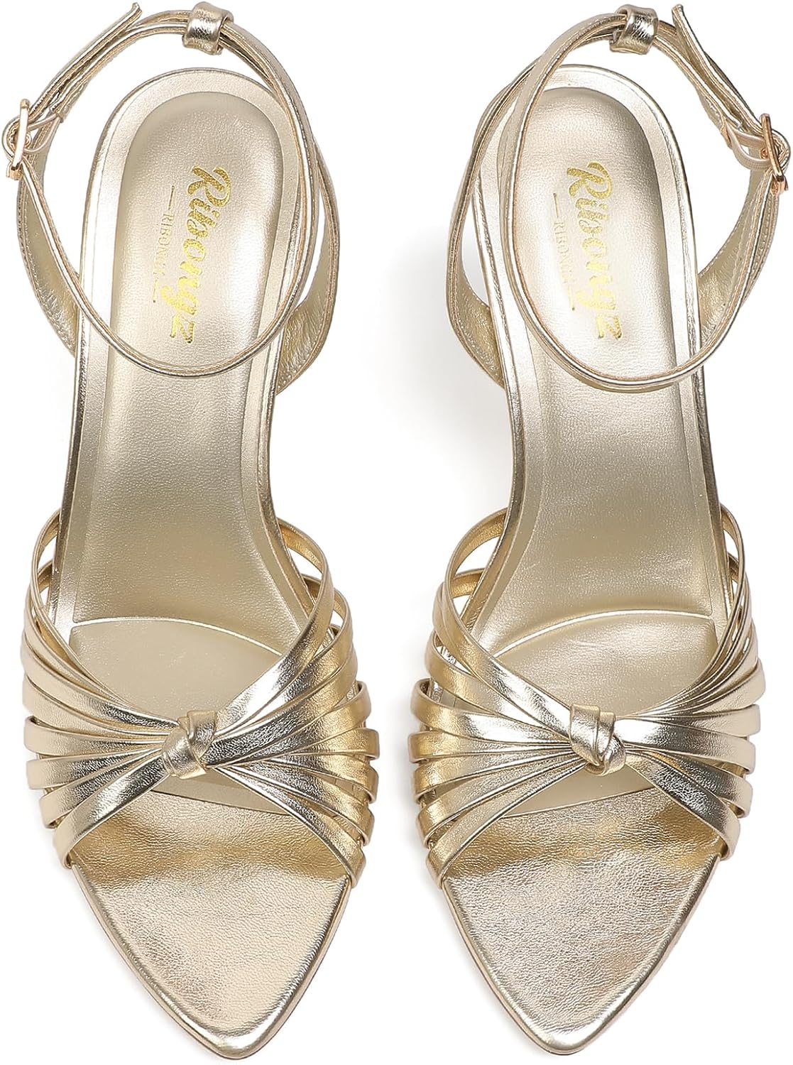 RIBONGZ Gold High Heels for Women Lace Up Summer Sandals Strappy Heels Pointed Open Toe Ankle Strap High Stiletto Sexy Pumps for Wedding Casual Dance Prom Party Comfortable Dressy Shoes 11 - Image 6