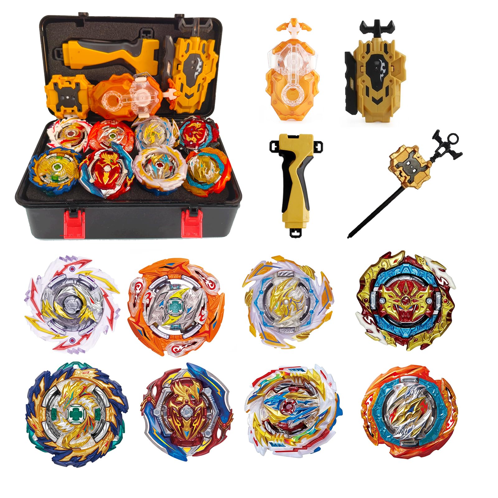 Gkopune 12 Pcs Gyroscope Set, Spinning Top Toy Gift Box + Launcher, With Packaging,HUANG