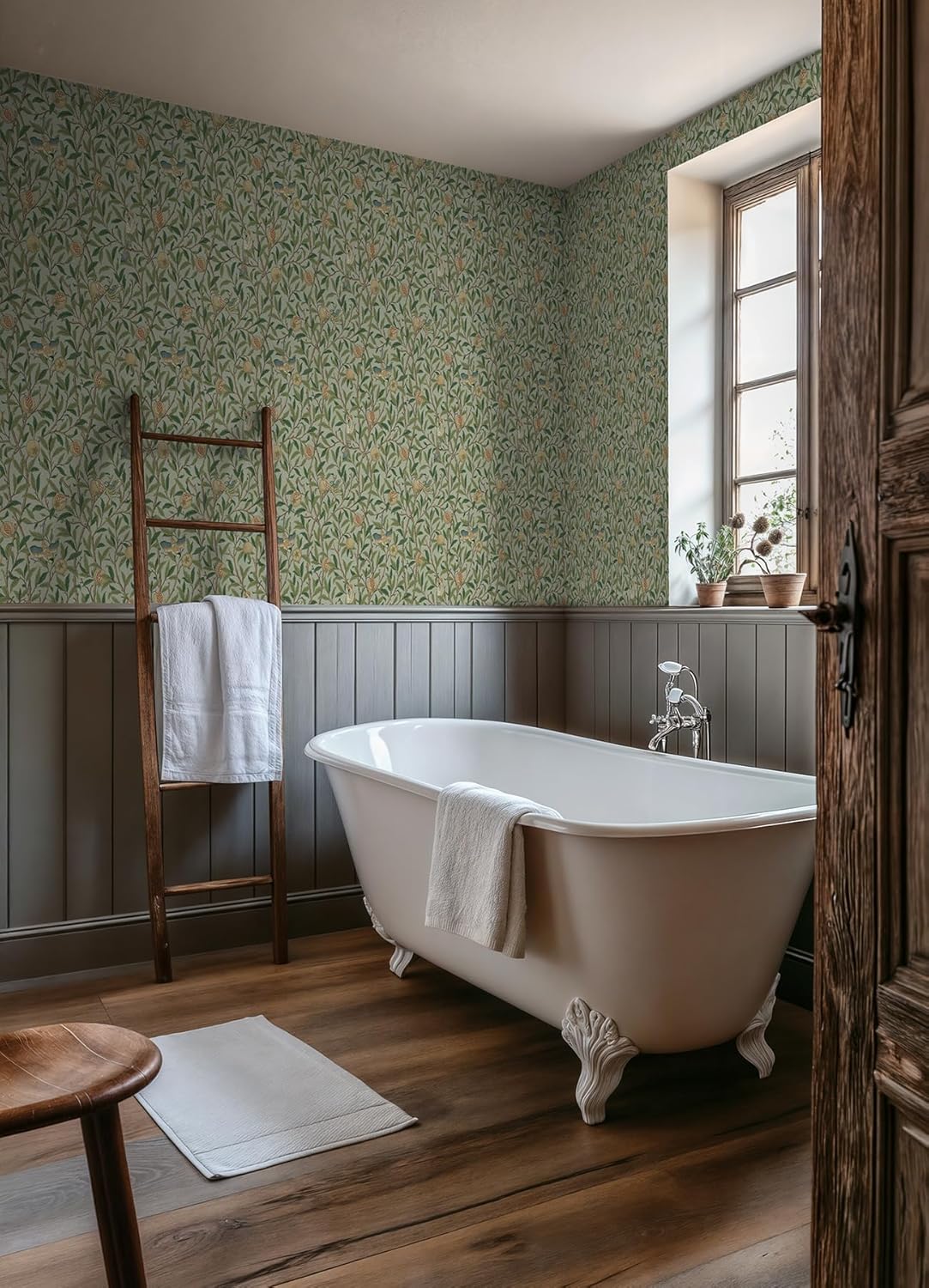 NuWallpaper x Morris & Co. Bird and Pomegranate Bayleaf and Forest Peel and Stick Wallpaper, MCS6592