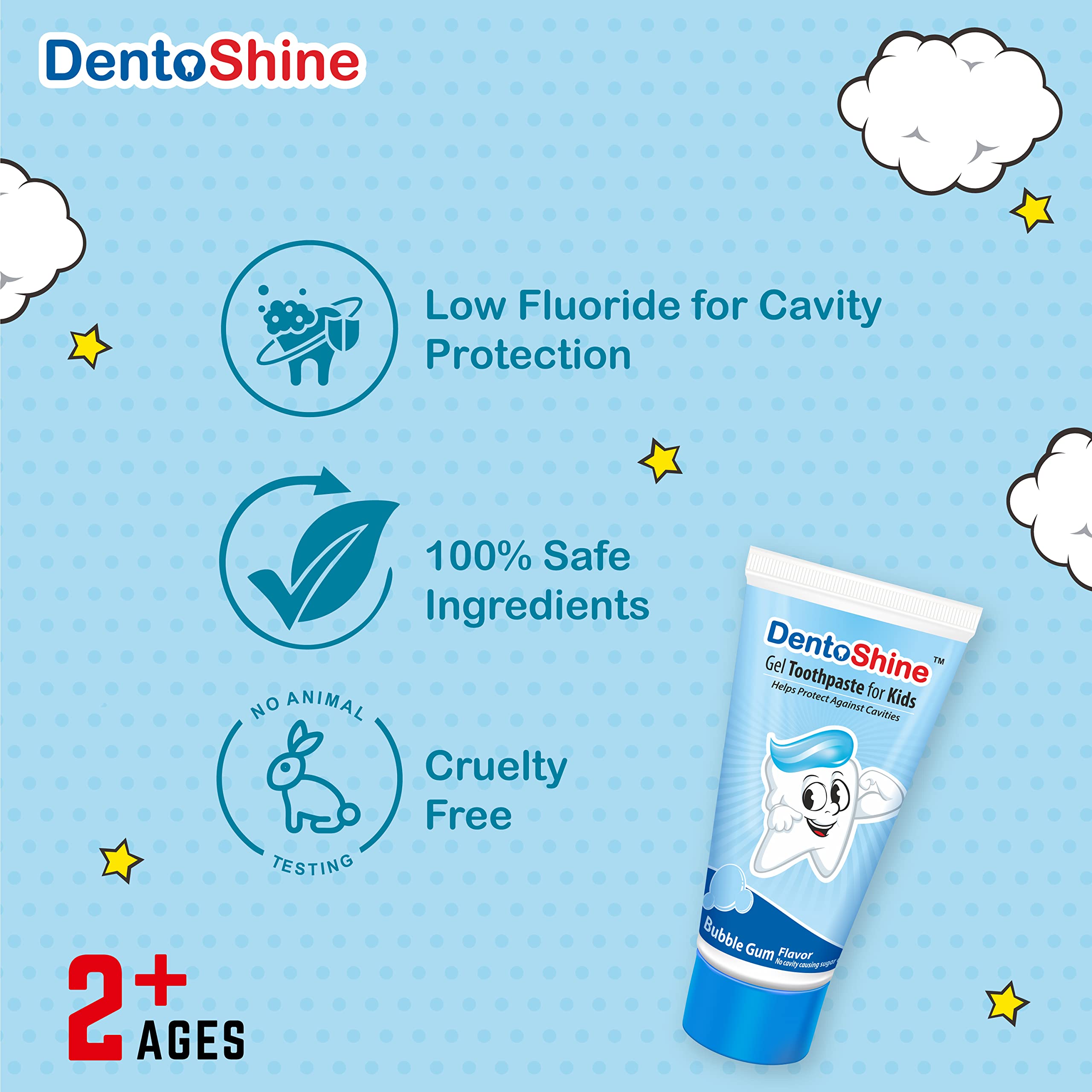 DentoShine Gel Toothpaste for Kids | Pack of 3 Flavors (Strawberry, Mango & Bubblegum (fun pack), 80g each) | IDA Accepted | Ages 2+ 1