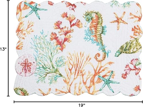 Miniatura 7 de C&F Home Chandler Cove - Juego de 6 manteles individuales rectangulares acolchados de algodón, reversible, lavable a máquina, con borde festoneado,