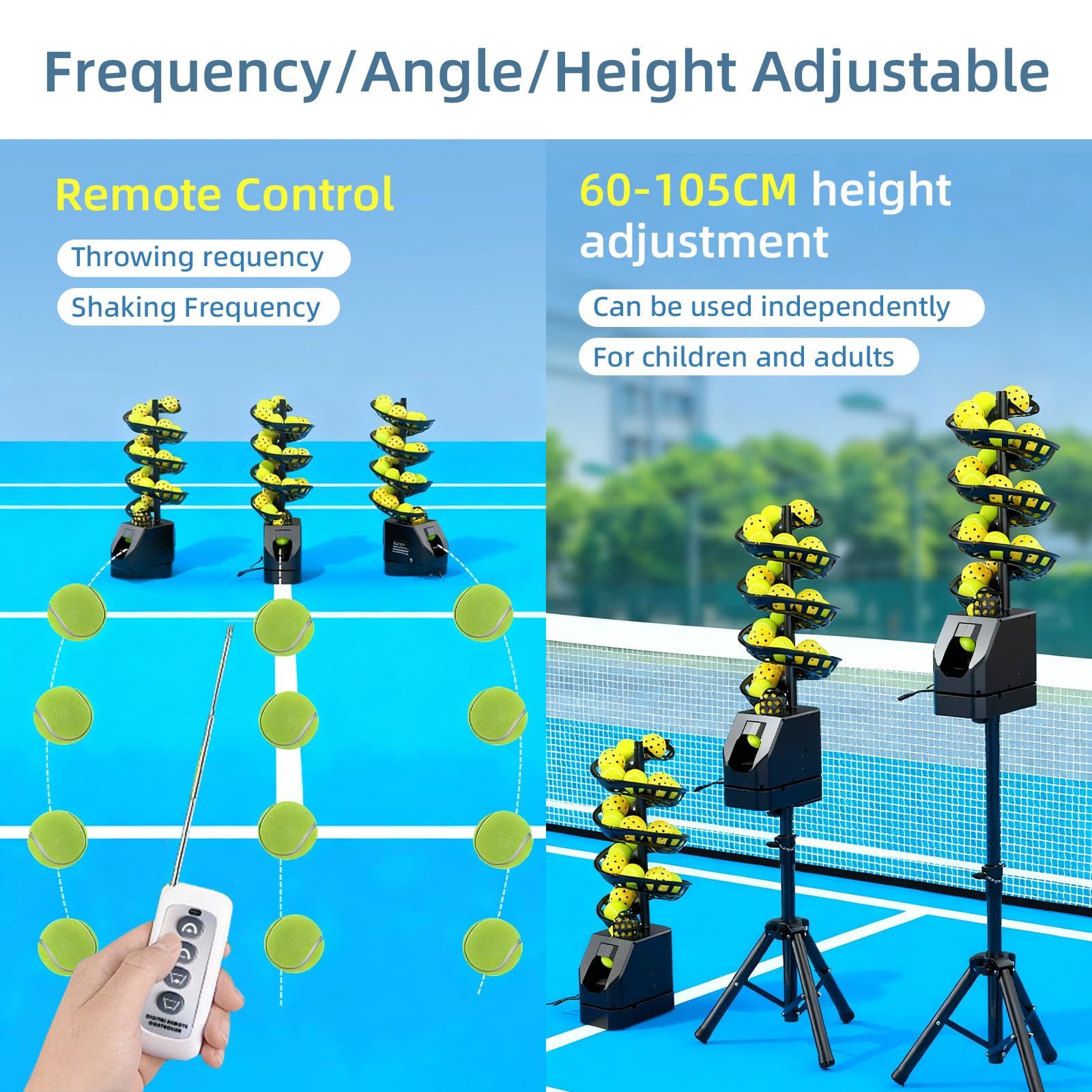 Macchina Lanciapalle Tennis - Controllo Telecomando,Batteria 5-6 h, Angolo Regolabile,Altezza Regolabile,Frequenza Regolabile,Allenatore Tennis Automatico Adatto Principianti Upgradedversion