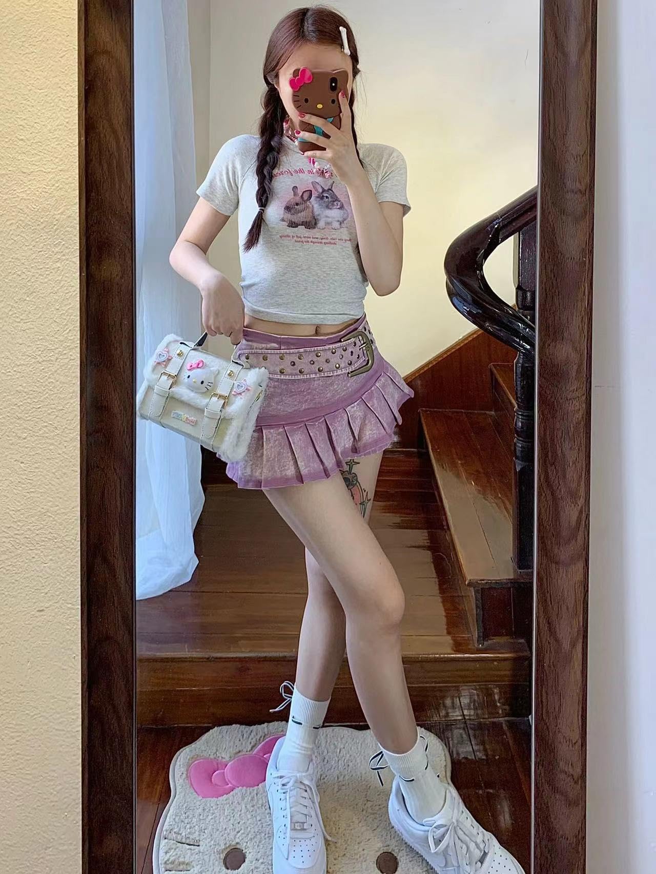 Kawaii Y2K Denim High Waist Skirt, Chic Design 80s Vintage Mini Short Skirt Preppy Harajuku Ruffle Women Girls Skirt