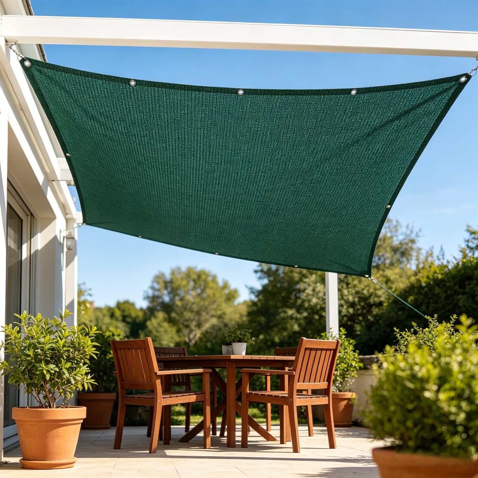 Toldo Vela de Sombra 100 x 700 cm Toldo HDPE Exteriores Impermeable a Prueba de Viento Protección UV Vela, Malla Sombreadora para Terraza Balcon Exterior Jardín, Verde Oscuro