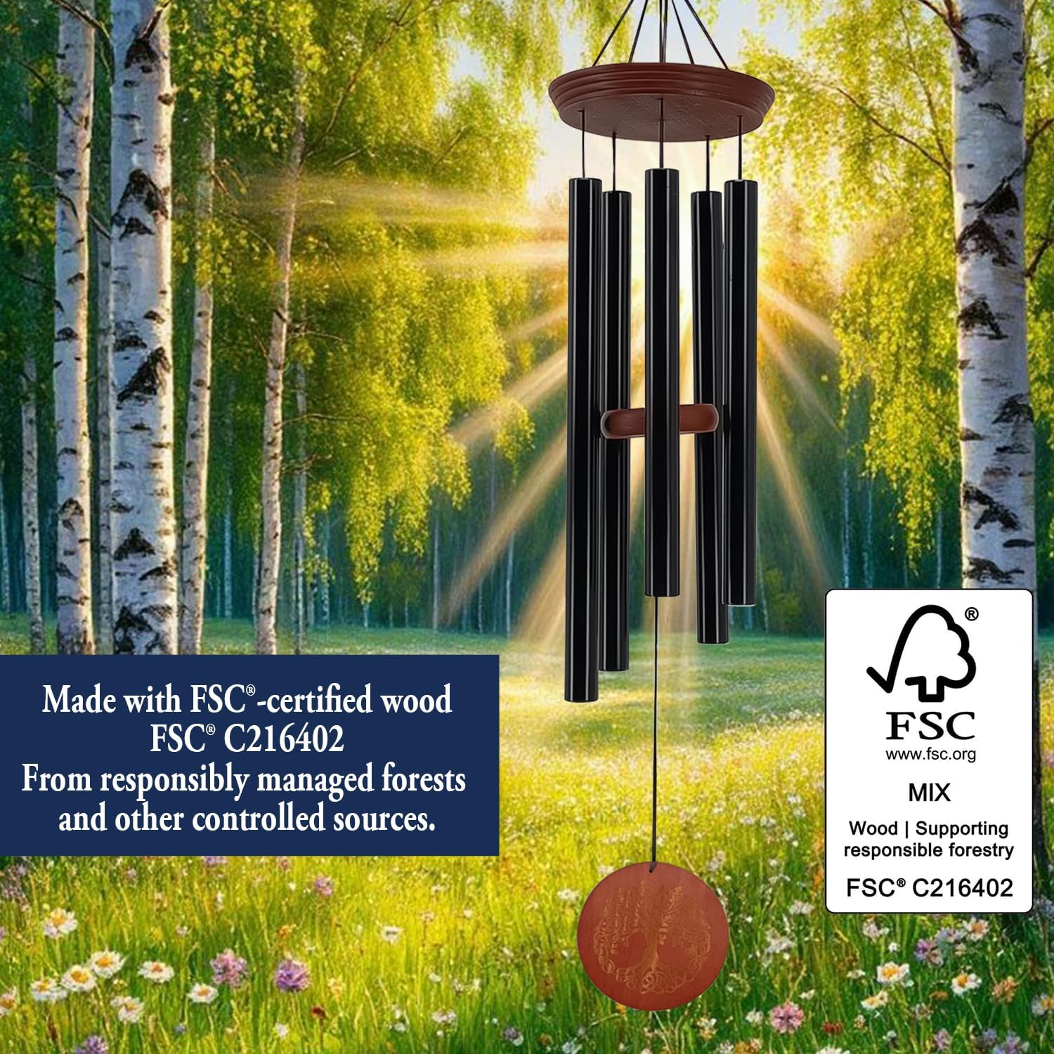 Wind Chimes for Outside,Outdoor Wind Chimes for Mother & Grandma - Large Garden Hanging Decor with Tree of Life Engraving, Perfect for Yard, Home, Christmas, Birthdays