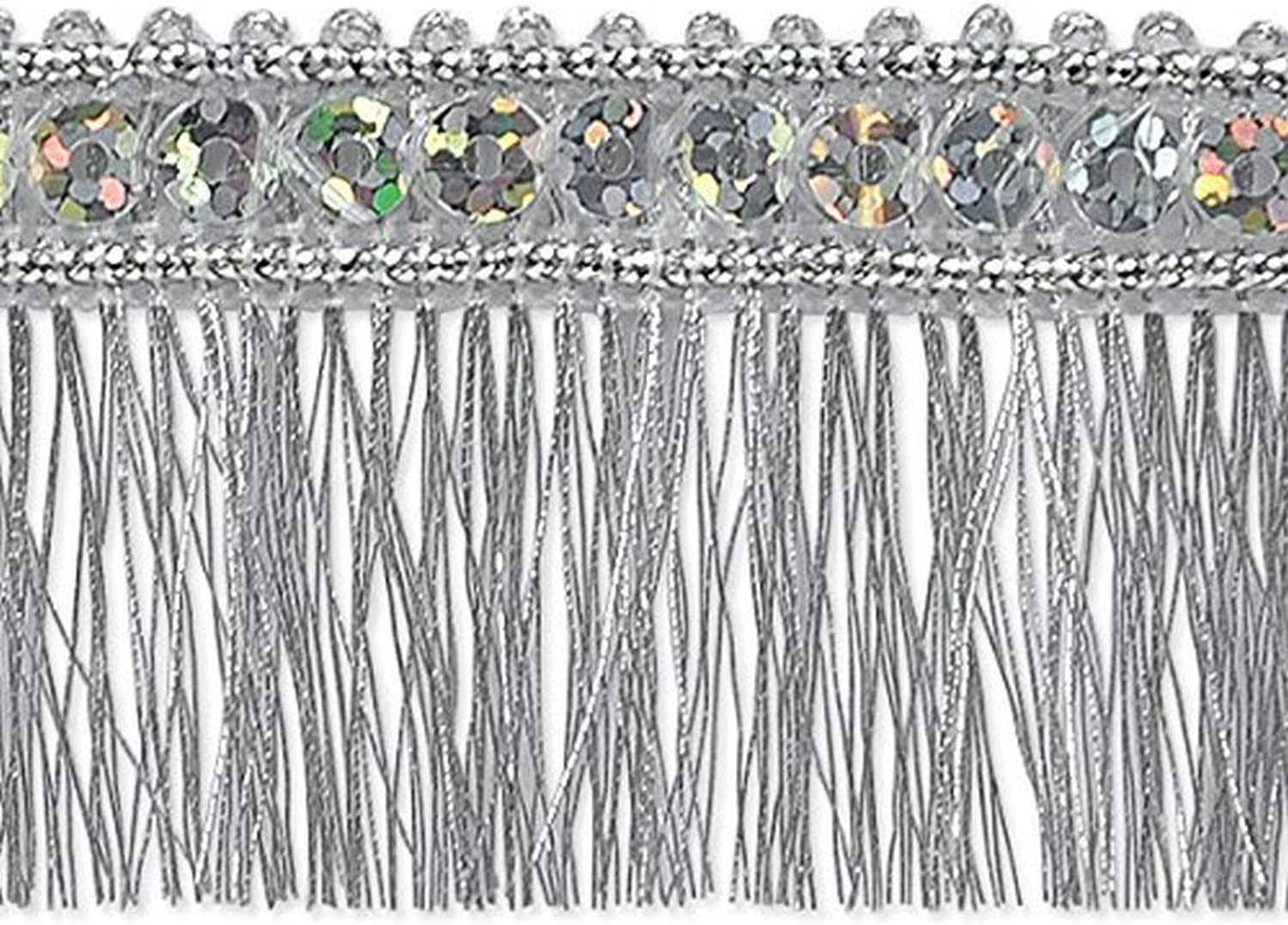 Expo International Esther Sequin Metallic Fringe Trim Embellishment, 10-Yard, Silver