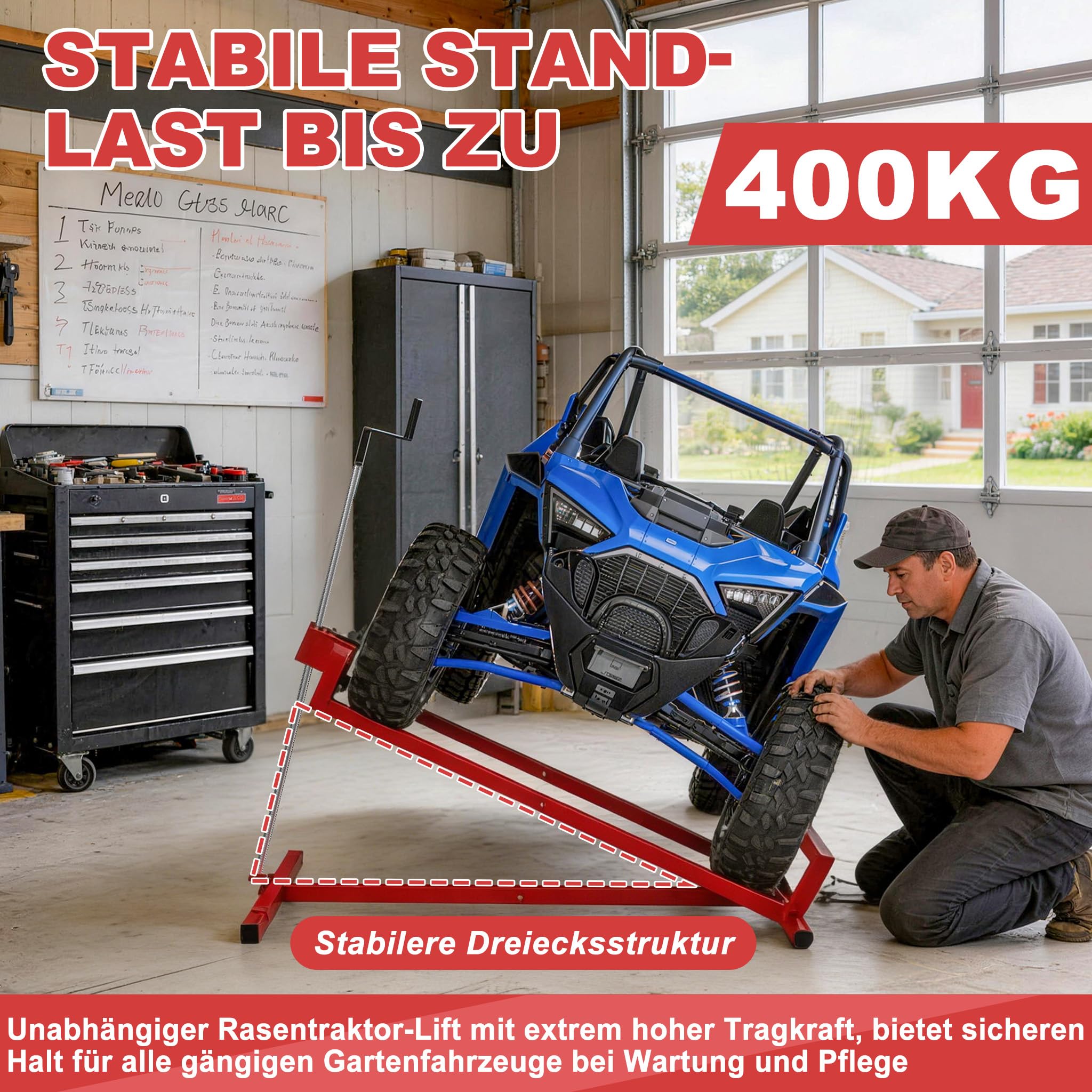 YRHome Rot Rasentraktorheber 400 kg Hebebühne Aufsitzmäher 45° Neigungswinkel verstellbar