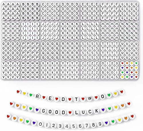 Redtwo Kit de 1400 cuentas de letras para hacer pulseras de amistad, cuentas del alfabeto A-Z, cuentas de corazón coloridas y cuentas de números
