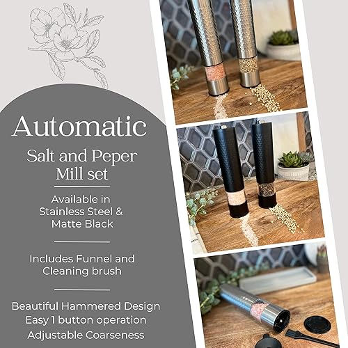Miniatura 7 de Maizies Emporium  Juego de molinillo eléctrico de sal y pimienta  Molinillo automático de sal con una sola mano  Molinillos de cerámica con luces