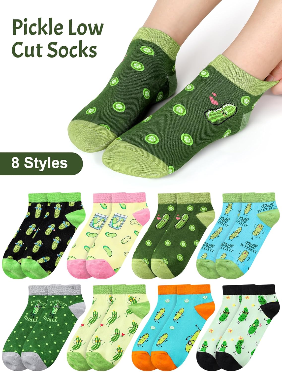8 Pairs Funny Pickle Socks Novelty Dill Ankle Socks Cotton Crazy Low Cut Pickle Gifts for Pickles Lovers Women Men - Image 2