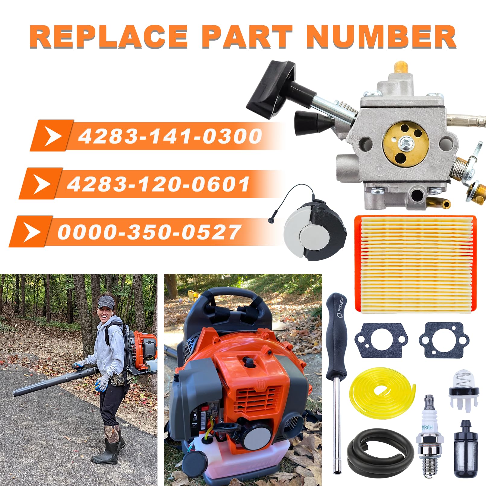 Kit Carburatore per Stihl BR800,Elemento Filtrante per Douffleur per BR800X,BR800C,BR 800 C-E Magnum,con Attrezzo di Regolazione, Serbatoio, Filtro Carburatore, Pompa Carburante, Candela 4283-120-0601