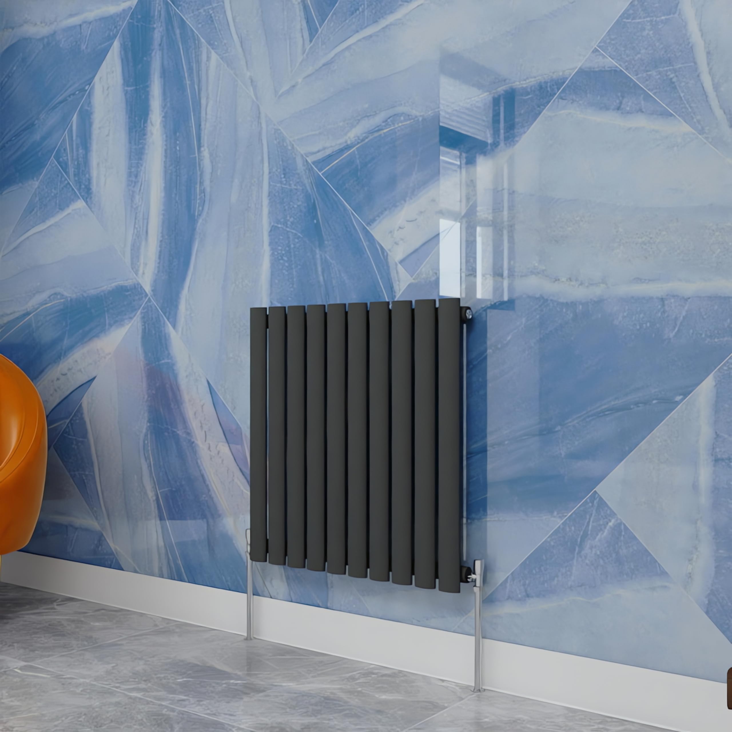 Central Heating Radiator,600x590mm Anthracite Oval Column Single Panel for Bathroom/Hall/Kitchen Energy-efficient and Modern Design.