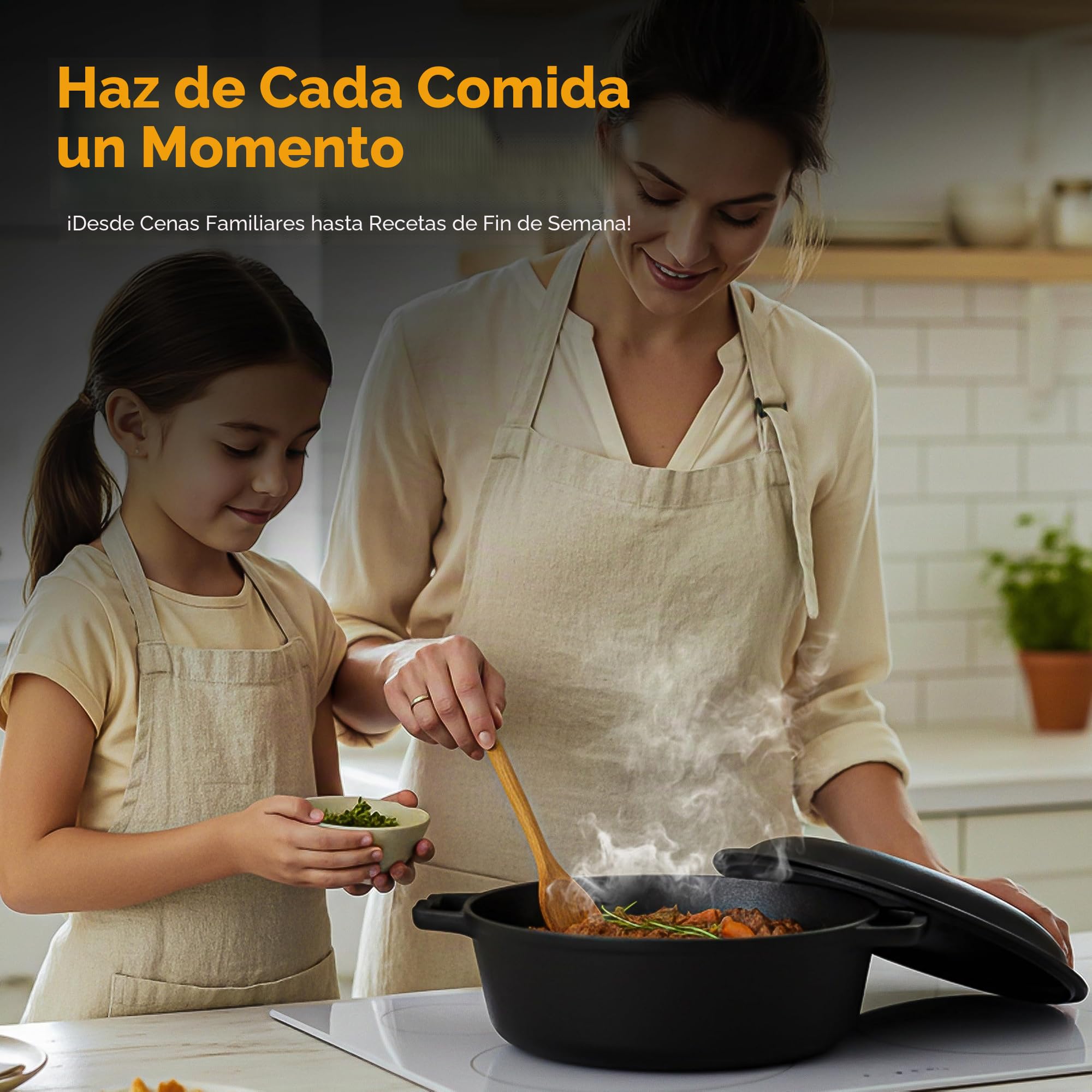 KICHLY 2 en 1 Olla De Hierro Fundido Pre-Sazonada Con Tapa Para Asar - Cocinar Al Horno, Freír, Asar, Guisar, Dorar Y Parrilla - Cocina De Interior Y Exterior