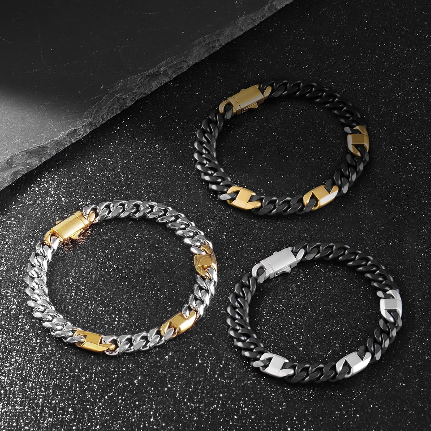 Mens Cuban Chain Link Bracelet - Stainless Steel Cuban Bracelets for Men - Men's Chains Wrist Jewelry Waterproof - Non Tarnish Metal Miami Bracelet - Mens Trendy Simple Thick Durable Link Bracelets Black & Gold 8.5 inch - Image 7