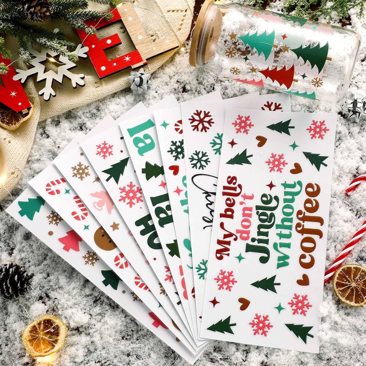 Motiskyy 18 Sheets Christmas UV Dtf Cup Wraps, Xmas Trees Transfer Sticker