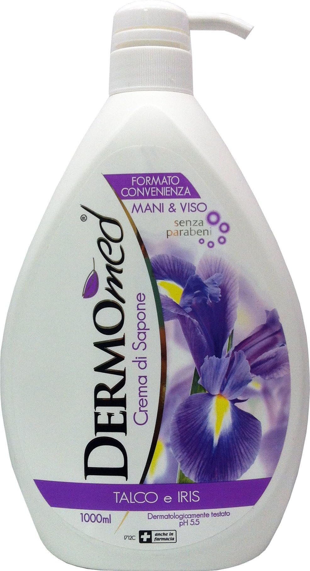 6 x DERMOMED Hand & Face Soap Cream Talco&Iris Dispens.1000Ml
