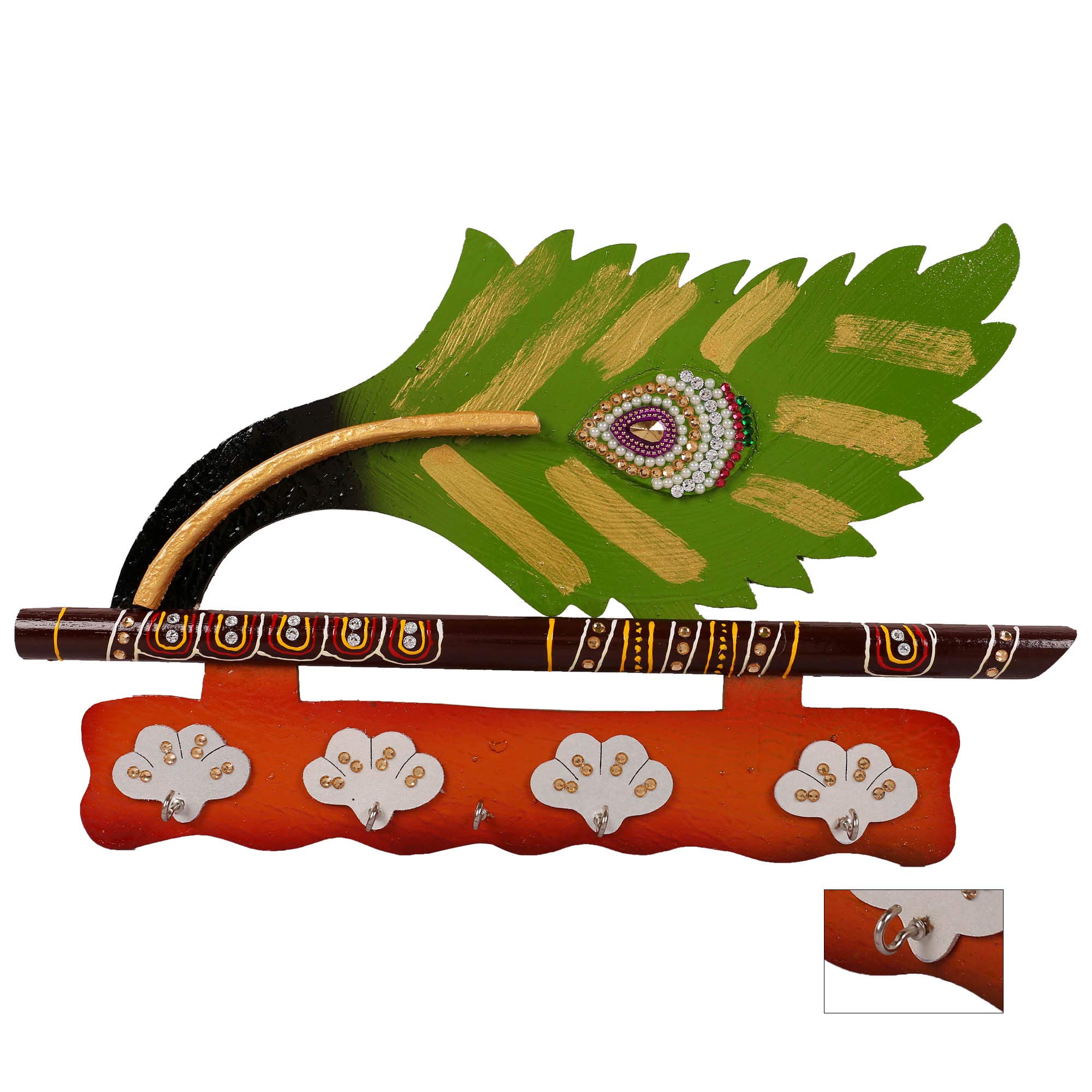 Buy RATASH Wooden Lord Krishna's Flute and Peacock Quills Key Holder