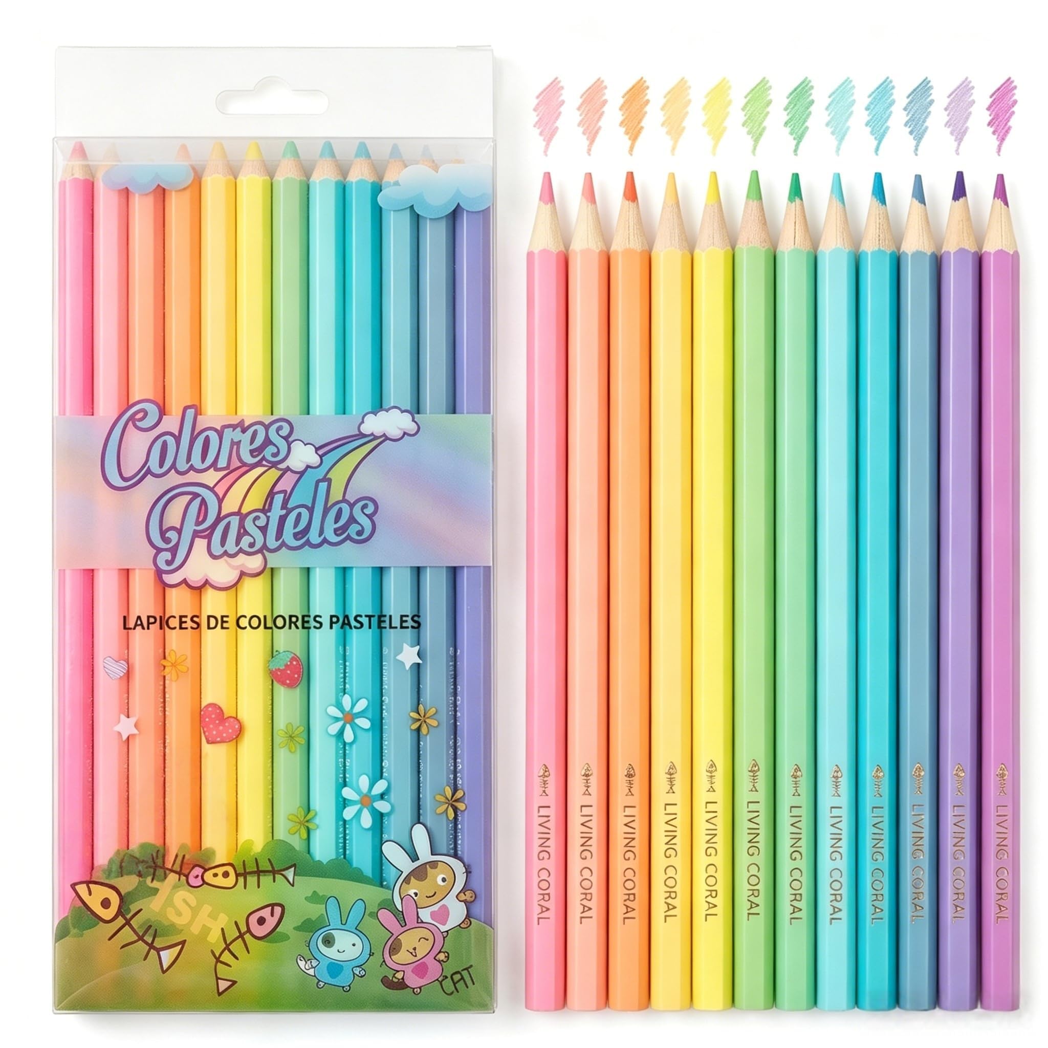 12 Pcs Pastel Colouring Pencils, 3.0mm Soft Pigment Core with Delicate Pastel Shades for Smooth Coloring Experience, Essential Art Supplies for Drawing Coloring Crafting Home School Use （12 Colors）