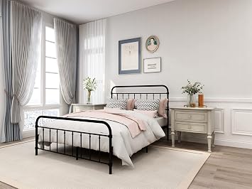 Metal Platform Bed Frame with Headboard and Footboard,Easy Assemble,No Box Spring, Full Size,Black Color