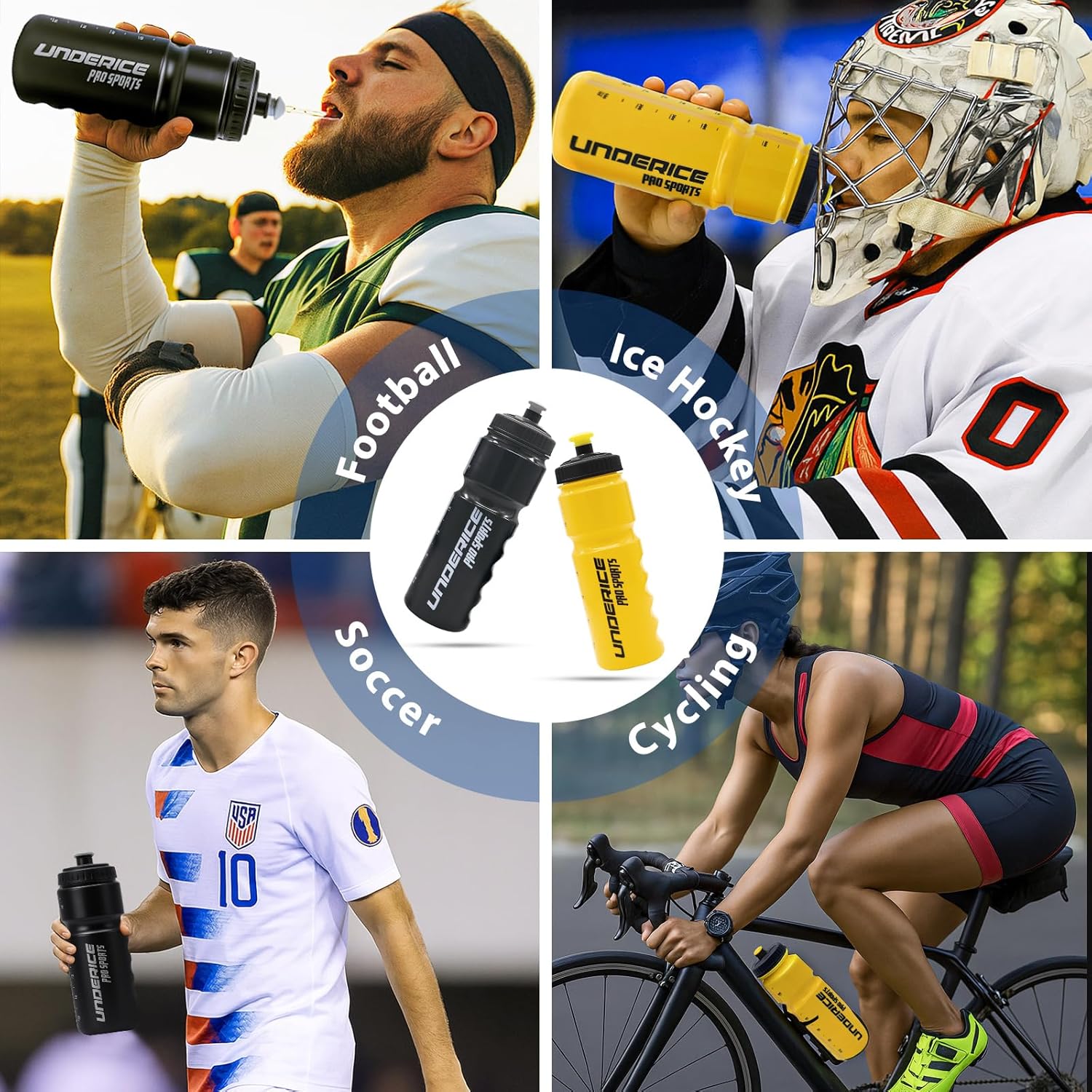 UICE Hockey Water Bottle 25.3oz 2 Pack - Leakproof Sport Water Bottles with Short/Long Nozzle Lids for Hockey/Lacrosse/Baseball/Softball/Football/Fitness,Yellow - Image 9