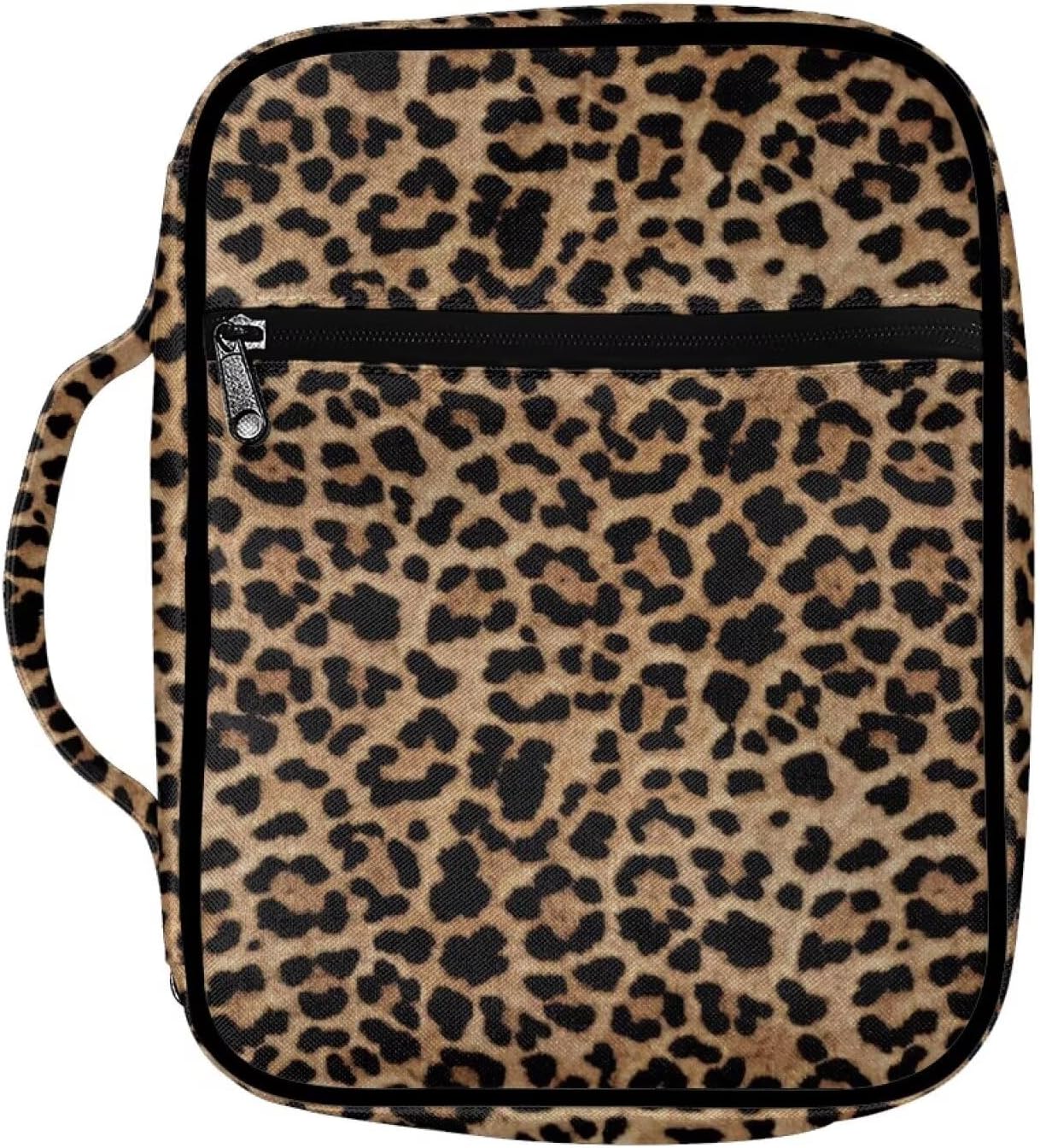 GLENCLWE Leopard Print Bible Cover Cheetah Print Portable Bible Carrying Case with Pocket,Multi Function Portable Bible Bag with Handle