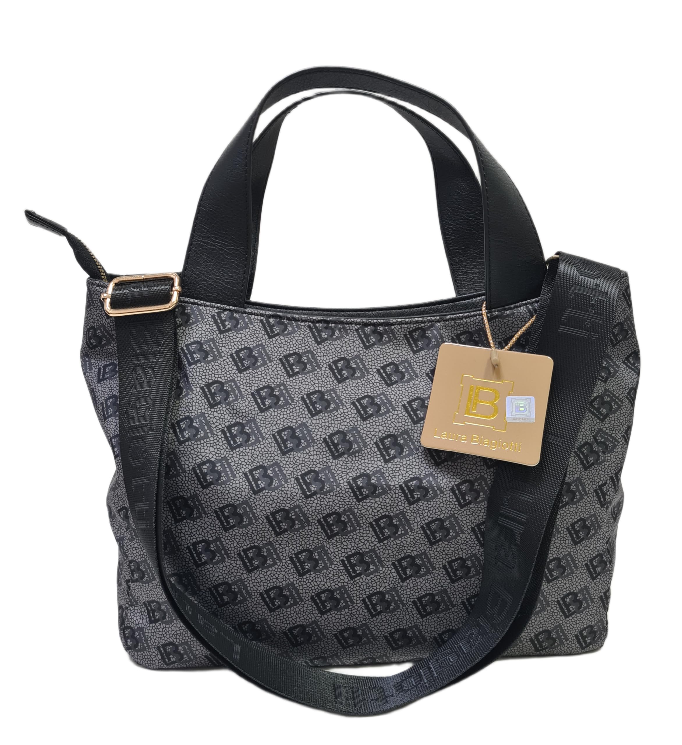 Laura Biagiotti Borsa Donna Linea Iselin, Nylon Trapuntato Impermeabile con Logo LB, Manici in Pelle Sintetica, Tracolla Regolabile Rimovibile, Dimensioni 31x12x24 cm, ART.LB25W-105-4