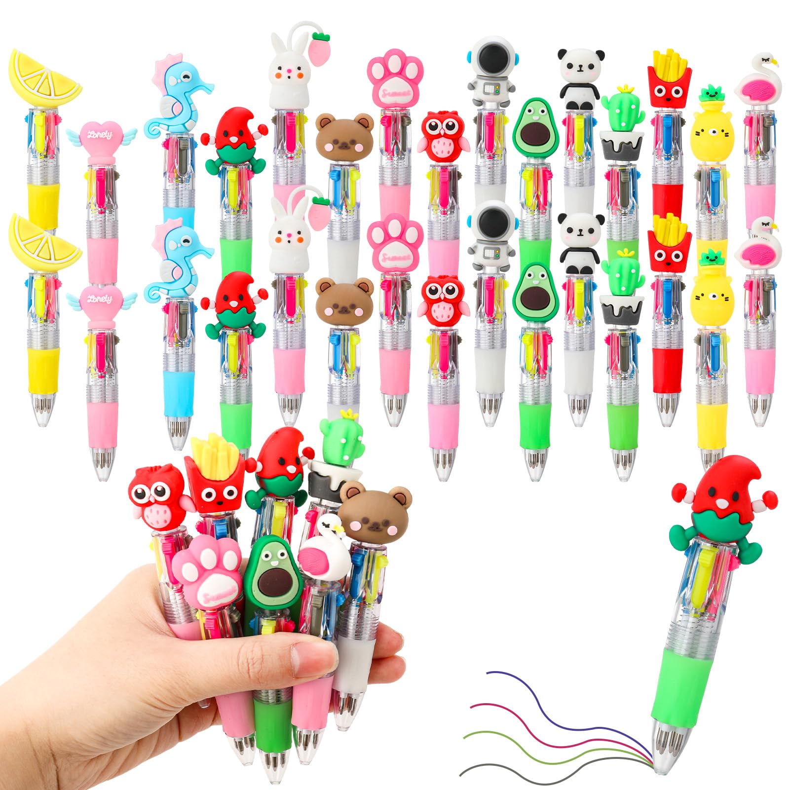 Candcamp Multicoloured Pen, 30 PCS Multi Colour Pen 4-in-1 Mini Retractable Ballpoint Pens Novelty Kids Pens for Party Bag Office School Supplies