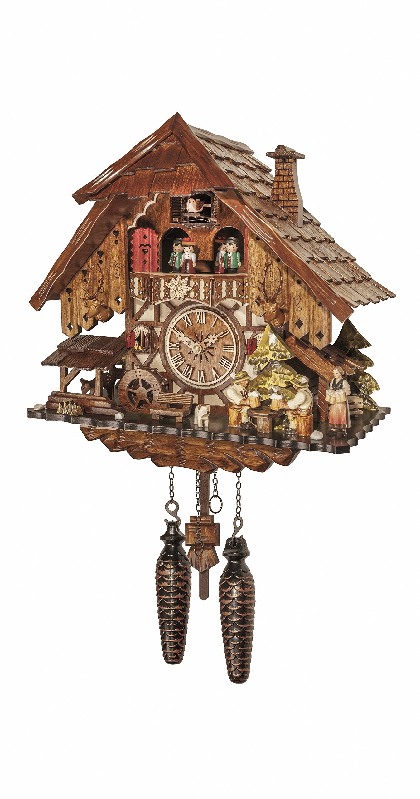 EngstlerQuartz Cuckoo Clock Black forest house with music and dancers, moving beer drinkers EN 48717 QMT