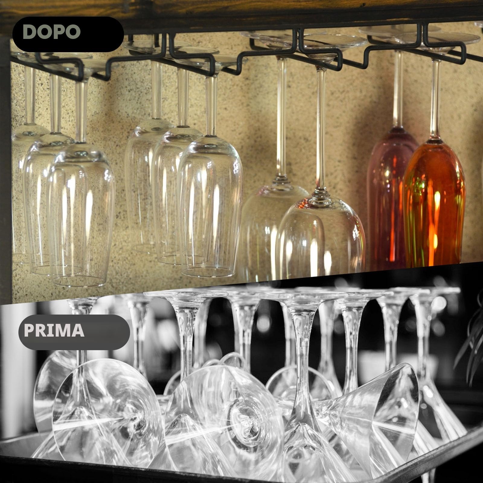MXTIMWAN 4 Binari Porta Bicchiere da Vino Sospeso, 2 Pezzi Scolabicchieri Portabicchieri, Porta Calici Sotto Armadio, per Bar Ristorante Cucina