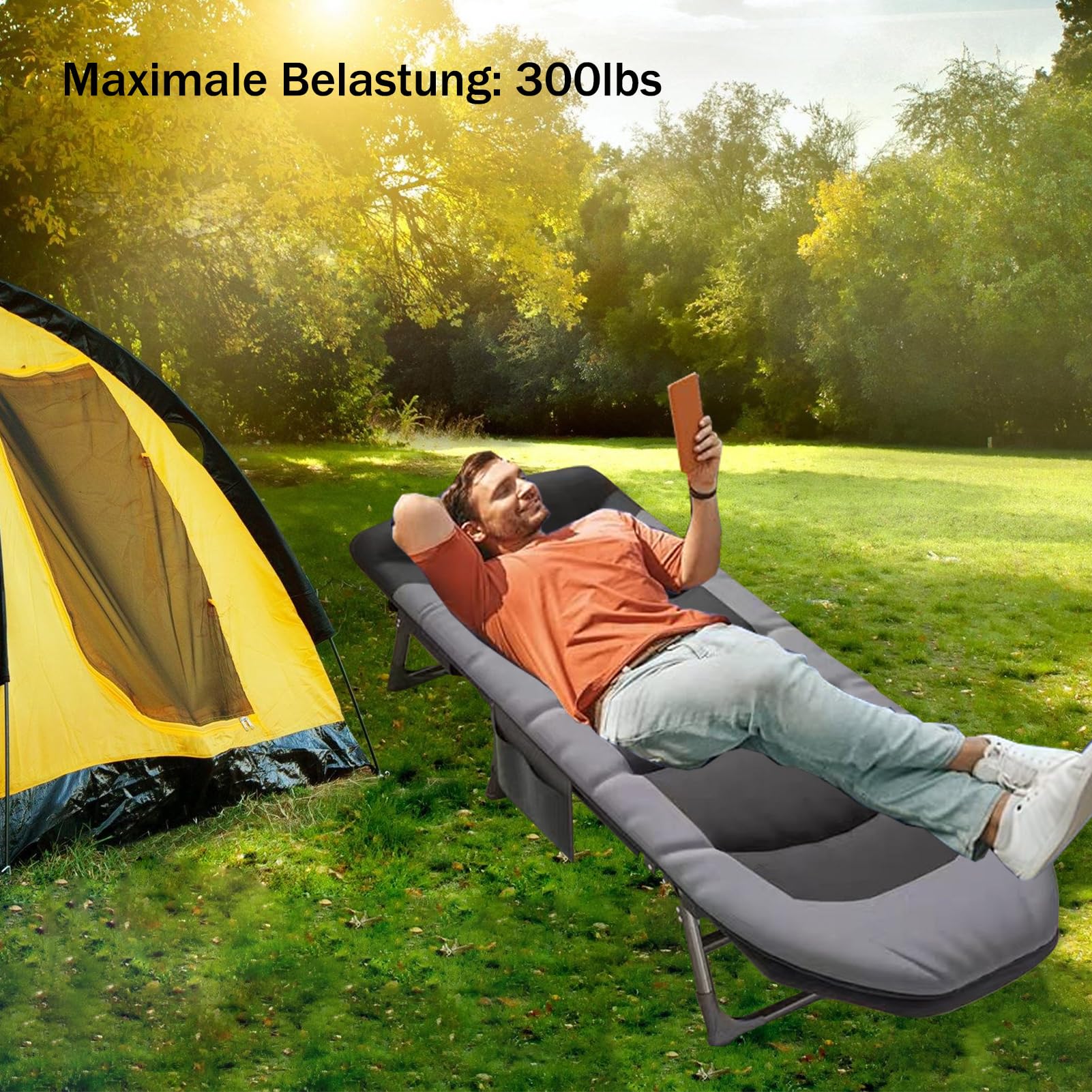 Lit De Camp Pliable Zone Tech - Toile Grise, Cadre Acier, Avec Matelas, Neuf