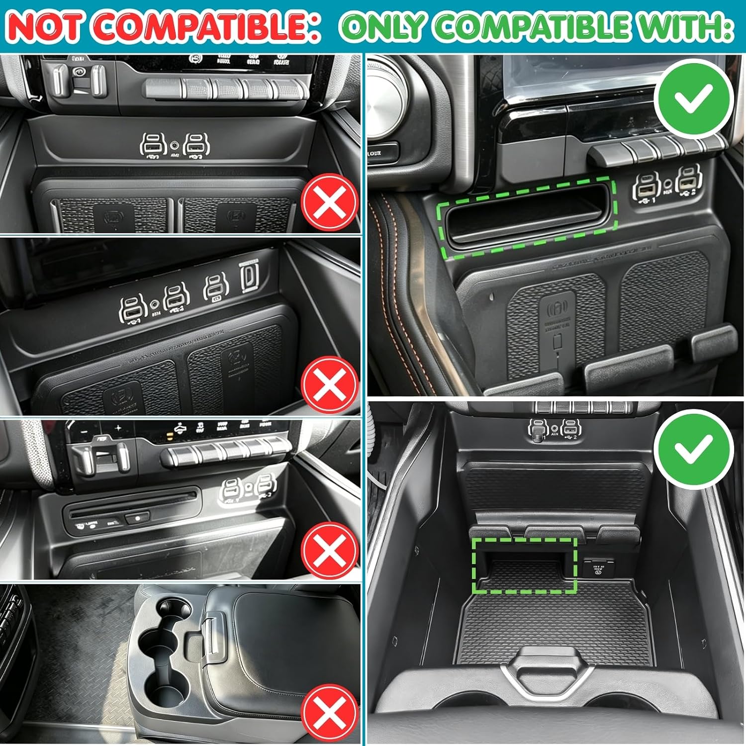2 Pcs Storage Drawer Tray for 2019-2026 Dodge RAM 5th Gen 1500 (DT) 2500 3500 Center Console Organizer Insert Accessories - Limited, Rebel, Night /(RED) Edition – ONLY with Bucket Seats & Small Cubby