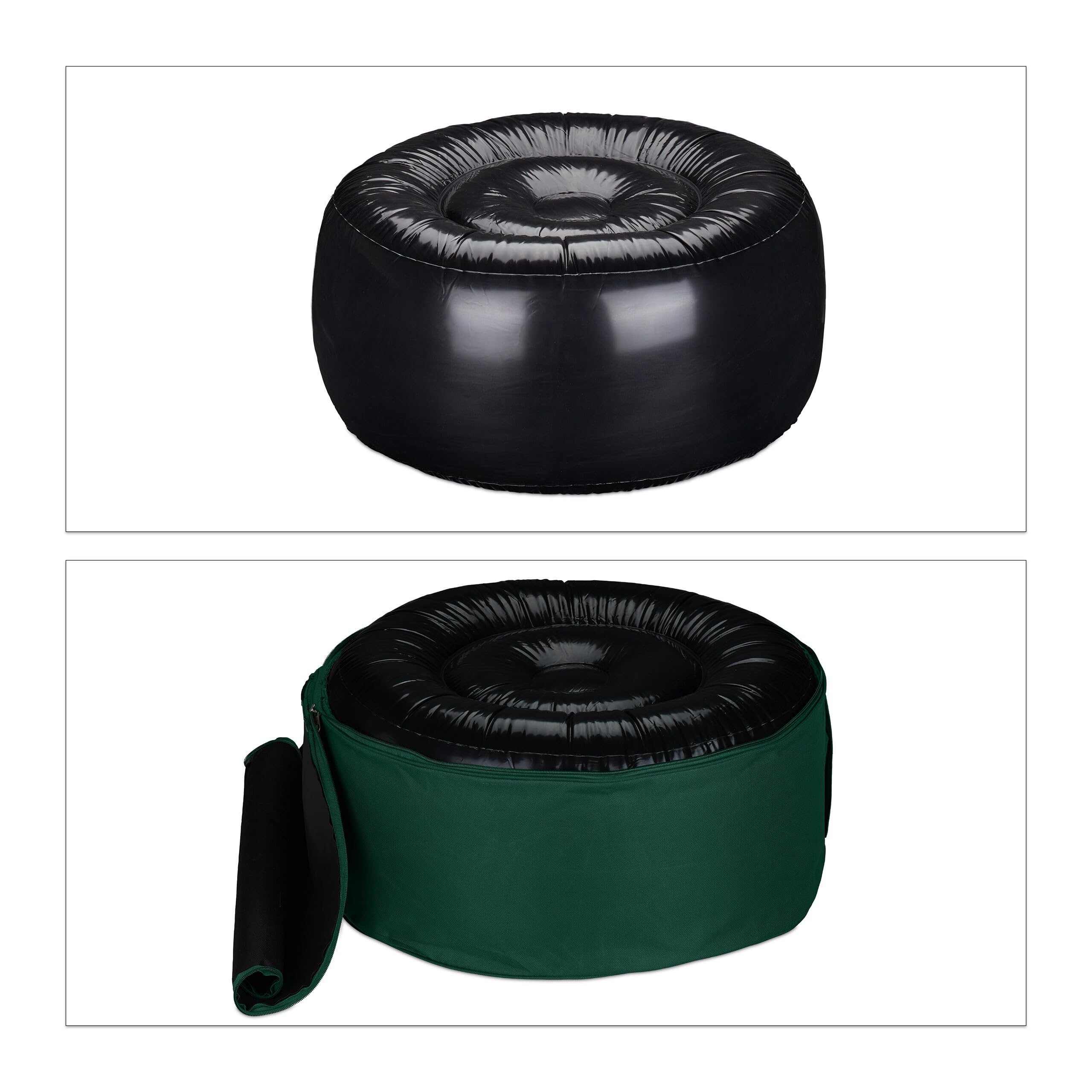 Relaxdays Sgabello Gonfiabile da Esterno, Pouf Arredo Outdoor, Poggiapiedi Rotondo da Giardino, HxD: 26x56 cm, Verde