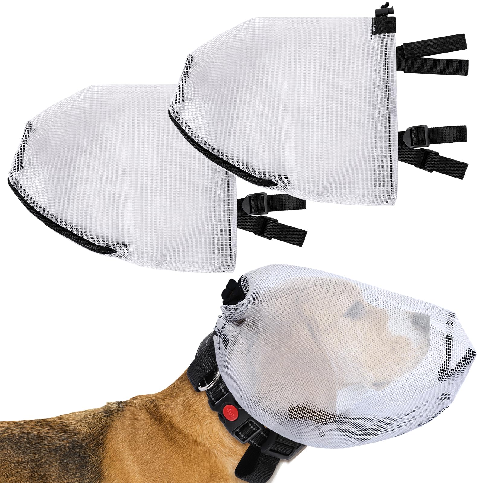 Photo 1 of 2 Pcs Upgrade Dog Foxtail Mask, Dogs Net Mesh Hood with Mouth Zipper Head Face Ear Protector Field Guard Prevent Foxtails Chewing and Licking, Allows Panting and Drinking (2, Grey, Small)
