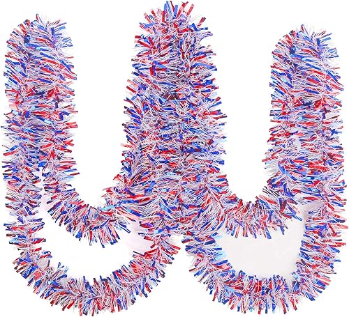 Miniatura 8 de KIMOBER Guirnalda de oropel del 4 de julio, guirnalda metálica de estrella roja brillante para decoración del Día de la Independencia