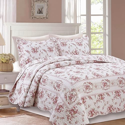 Cozy Line Home Fashions Juego de ropa de cama de 2 piezas con estampado floral rosa vintage, colcha reversible de 100 % algodĂłn (rosa, individual - Cozy Line Home Fashions Juego de ropa de cama de 2 piezas con estampado floral rosa vintage, colcha reversible de 100 % algodĂłn (rosa, individual -