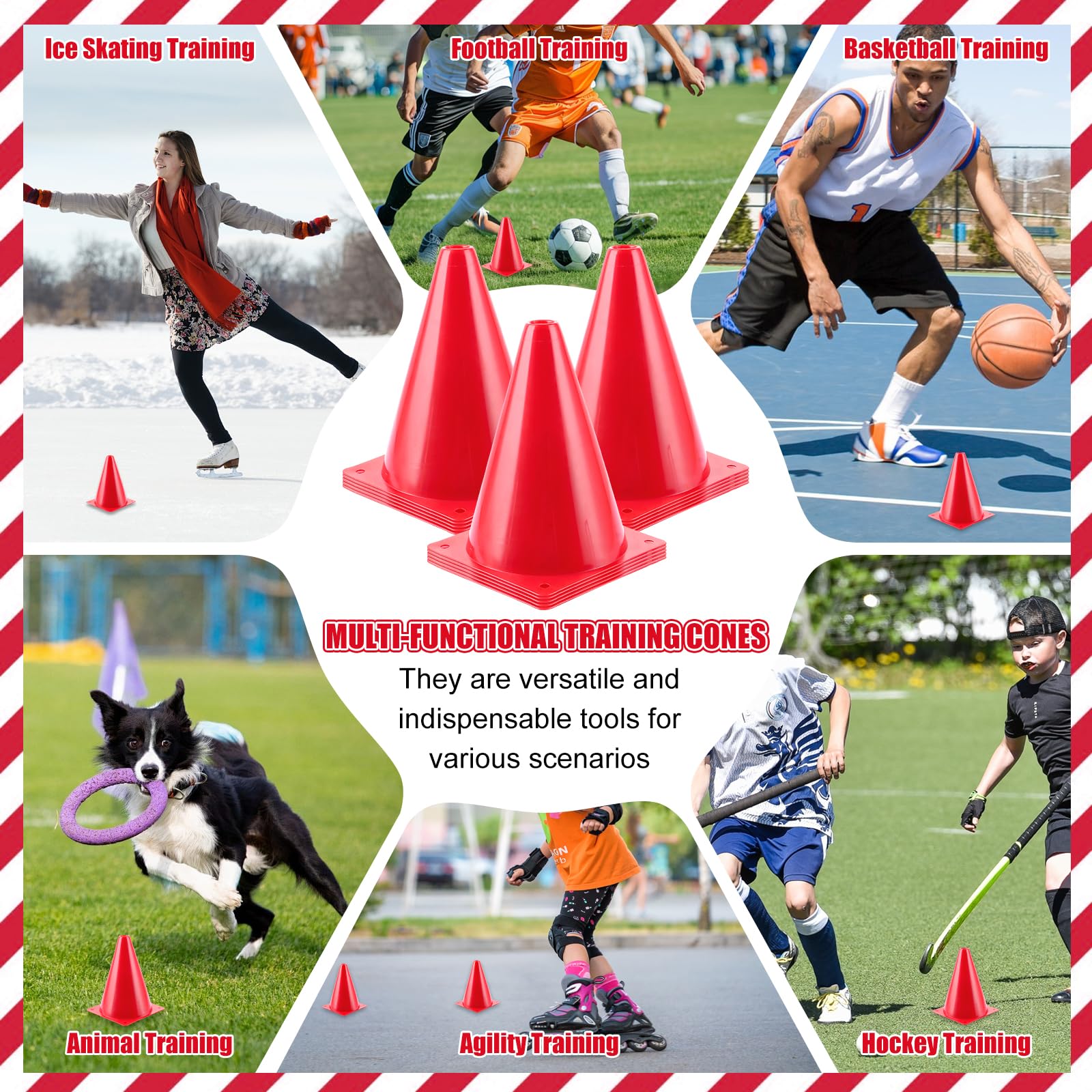 AKOLAFE 30 Pièces Plots Sport Rouges 17 x 13 cm avec Sac Filet, Cônes de Marquage pour Entraînement Football, Agilité, Jeux, Intérieur, Extérieur et Club