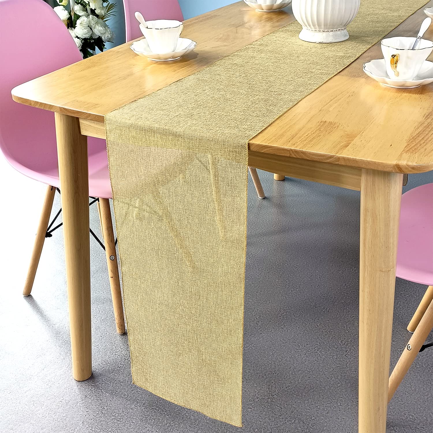 Chemin De Table En Toile De Jute Rustique Avec Bords Cousus