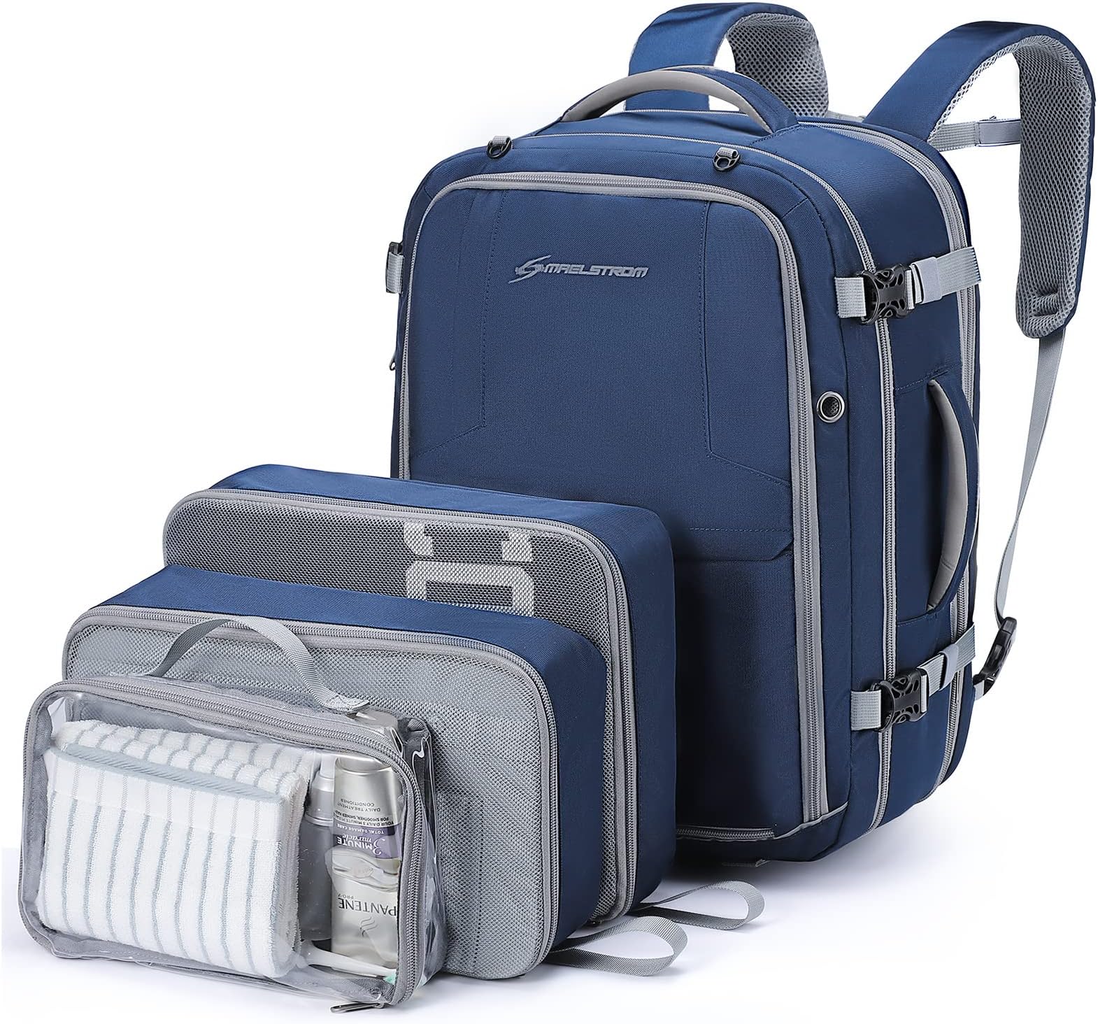 Maelstrom40-50L Carry on Backpack,Large Travel Backpack for Men Women,17.3 Inch TSA Flight Approved Laptop Backpack with Hidden Shoe Bag, Expandable Suitcase Backpacks,father day gifts-Blue