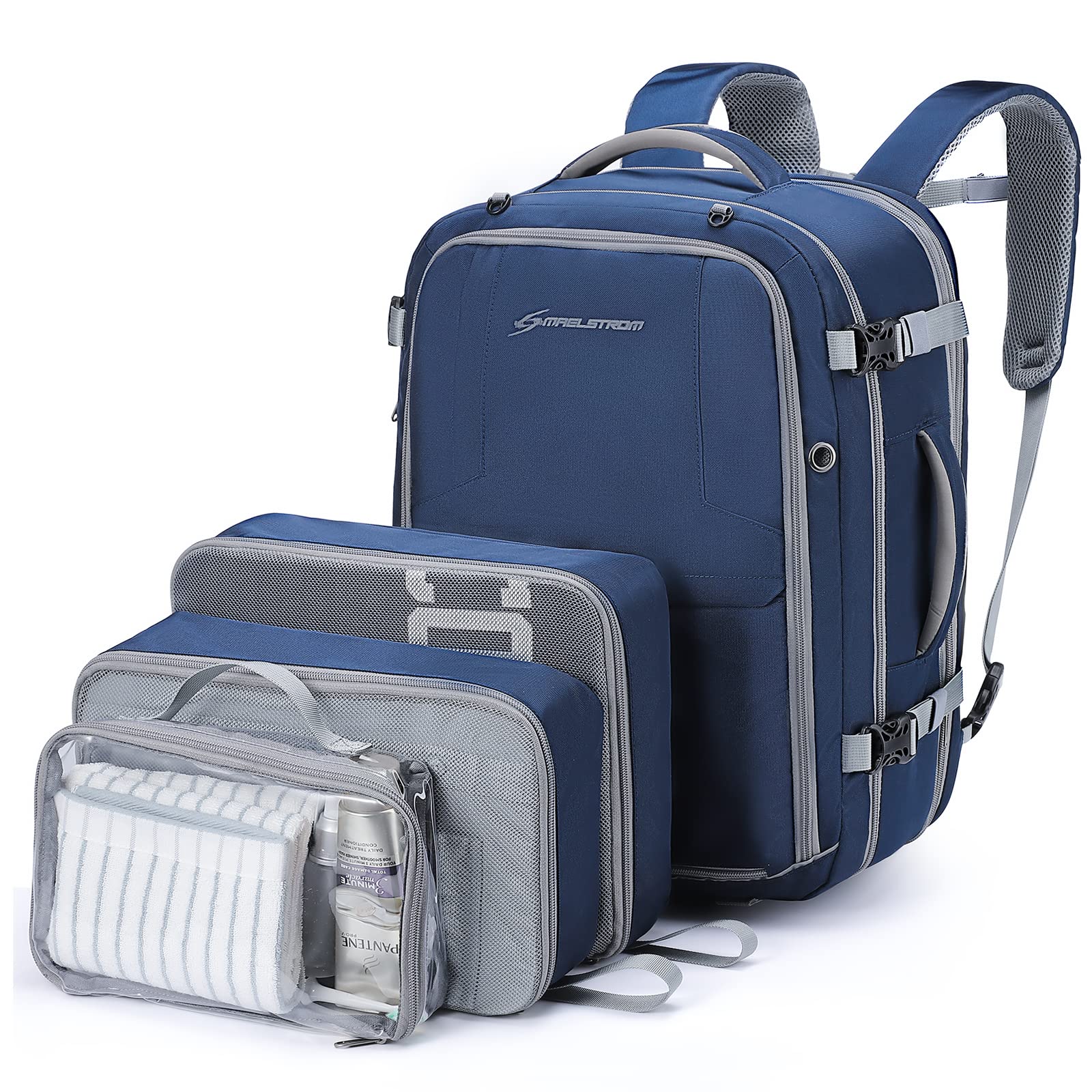 Maelstrom40-50L Carry on Backpack,Large Travel Backpack for Men Women,17.3 Inch TSA Flight Approved Laptop Backpack with Hidden Shoe Bag, Expandable Suitcase Backpacks,father day gifts-Blue